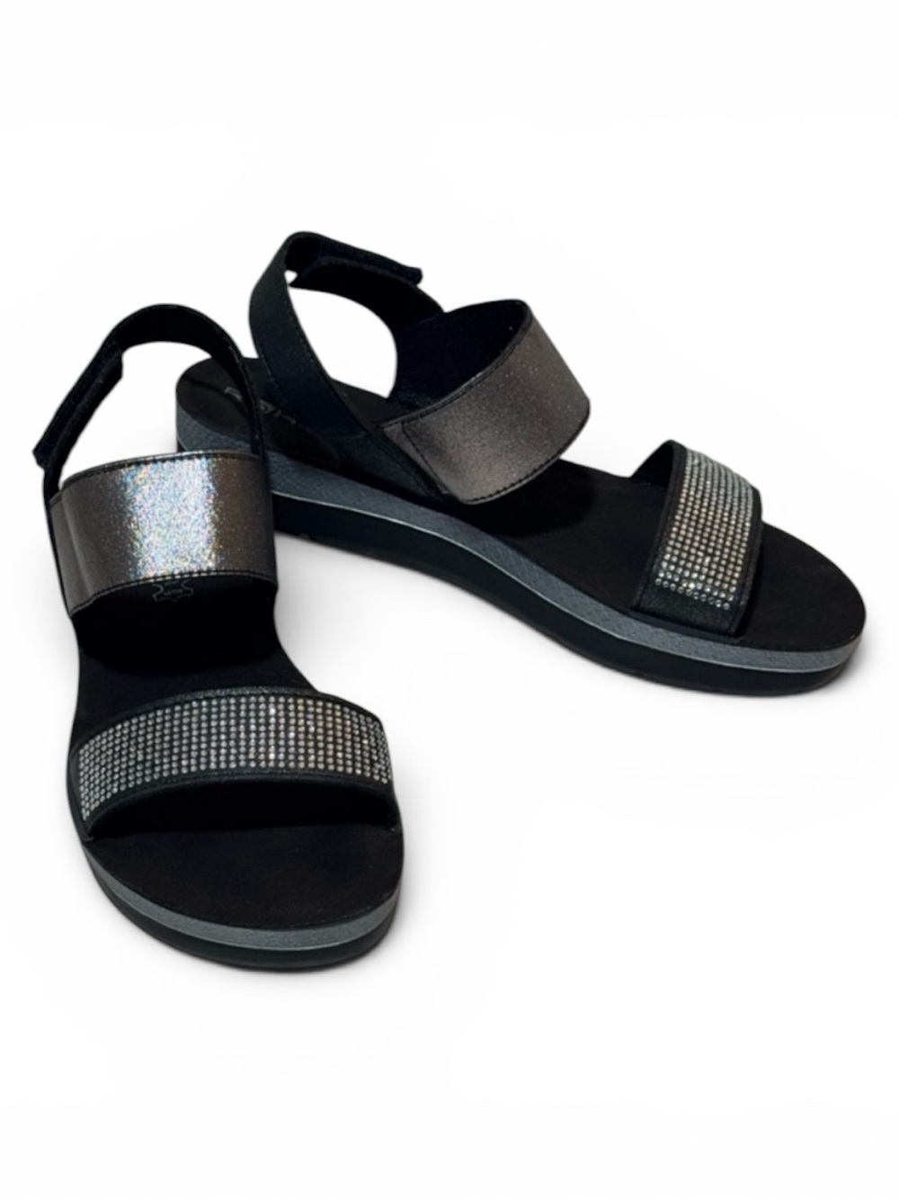 Rohde Black Leather Crystal-Strap Comfort Sandals Size EU 38 / US 7